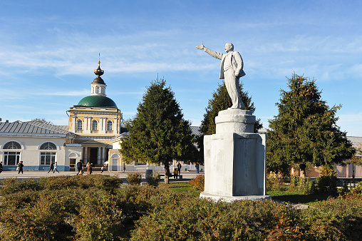 Kolomna, Russia - OCTOBER 9, 2021: monument to Vladimir Ilyich Lenin in the park in Kolomna