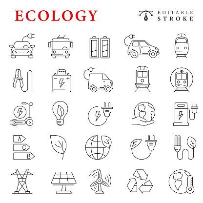Eco line icons. Editable stroke. The set contains Ecology icons.