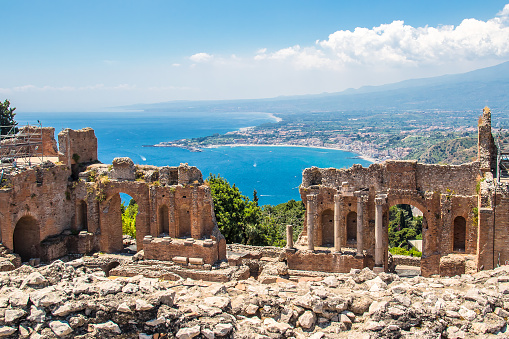 TAORMINA, ITALY  - June 13. 2021 -The Theatre of Taormina in Sicily.
