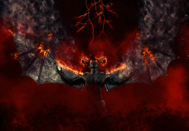 Demon summons evil forces and opens hell portal Black demon. Demon summons evil forces and opens hell portal devil horns stock pictures, royalty-free photos & images