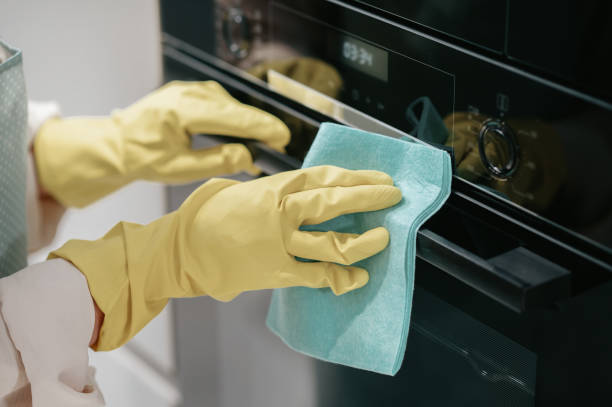 istock Young dark-haired woman cleaning kitchen appliances 1364638573