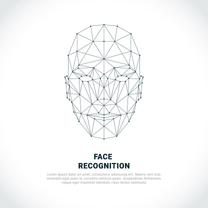 Face recognition. Face recognition system concept. biometric scanning, 3D scanning. Identification of a person through a system of recognition. Vector wireframe polygon concept.