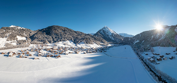 Engelberg, Switzerland in the alps at twilight.