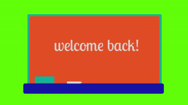 animation of a board welcome back on a green screen background