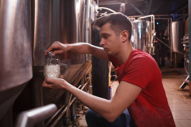istock Young male brewer working at craft beer production 1364647987