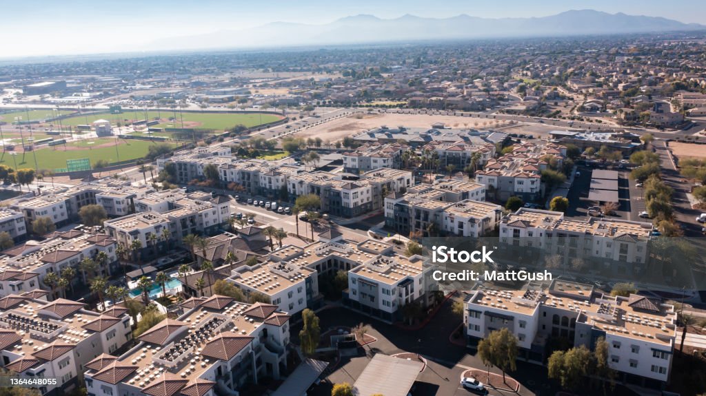 Surprise, Arizona Afternoon aerial view of dense urban core of Surprise, Arizona, USA. Arizona Stock Photo
