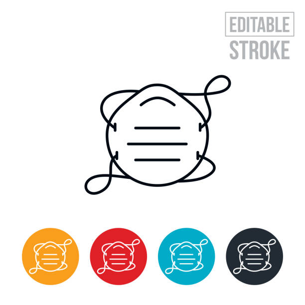 Protective Face Mask Thin Line Icon - Editable Stroke An icon of a highly protective face mask. The icon includes editable strokes or outlines using the EPS vector file. n95 face mask stock illustrations