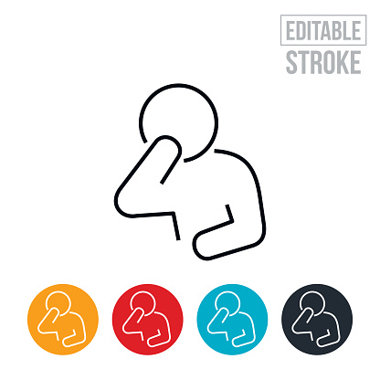 An icon of a person with nausea holding stomach and mouth about to vomit. The icon includes editable strokes or outlines using the EPS vector file.