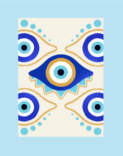 ilustrações, clipart, desenhos animados e ícones de pôster com amuleto tradicional turco - evil eye beads