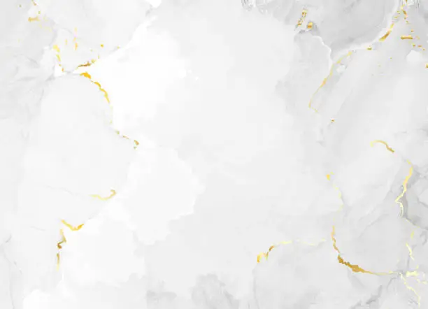 Vector illustration of White marble vector texture. Gold cracked kintsugi background. Elegant card