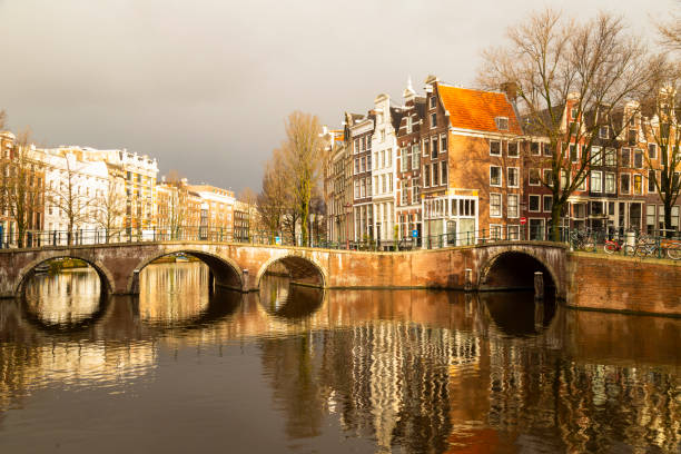 canal houses along the keizersgracht in amsterdam. - keizersgracht imagens e fotografias de stock