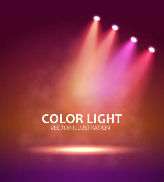 Four Spotlight on stage for your design. Colorful light. Four Spotlight on stage for your design. Colorful light. Vector illustration. stage performance space stock illustrations