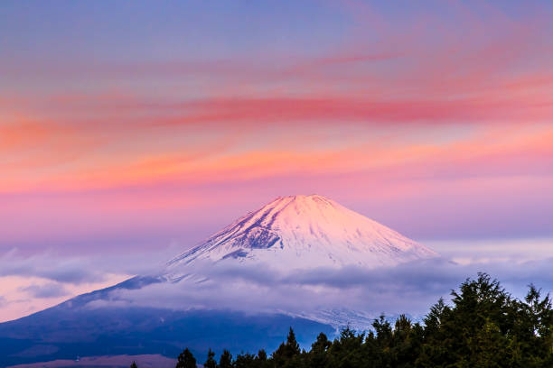 Mt. Fuji in the morning glow with snow