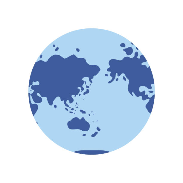 illustrations, cliparts, dessins animés et icônes de carte du monde hémisphère hémisphère du globe oriental dessin animé icône vectorielle plate - australia new zealand globe world map
