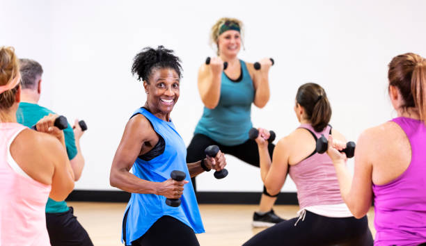 istock Senior African-American woman taking aerobics class 1364677408