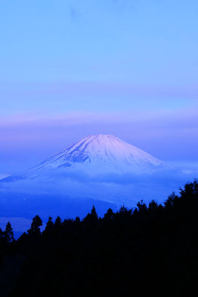 Mt. Fuji in the morning glow with snow