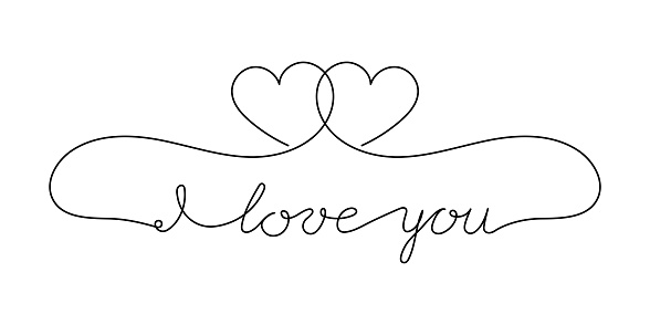 Continuous One Line script cursive text I love you. Vector illustration for poster, card, banner valentine day, wedding, print on shirt.