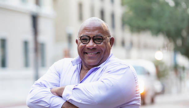 istock Senior black man with large build, in city 1364683753