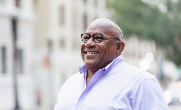 istock Senior black man with large build, in city 1364683759