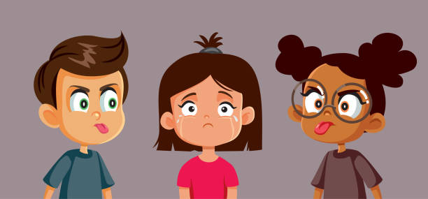 ilustrações, clipart, desenhos animados e ícones de crianças intimidando uma pequena menina chorando ilustração vetor - bullying child teasing little boys