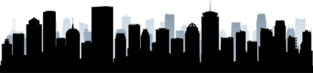 boston skyline (alle gebäude sind beweglich und vollständig) - clear sky urban scene boston massachusetts stock-grafiken, -clipart, -cartoons und -symbole