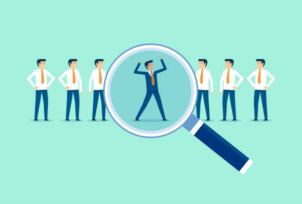 istock Searching for personnel to work, people at magnifying glass, balance and equality, work and life, human resources 1364706983