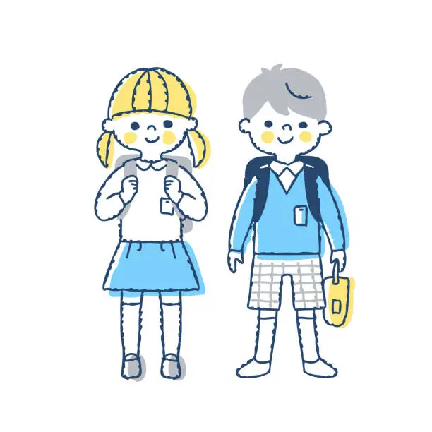 Vector illustration of Elementary school boys and girls