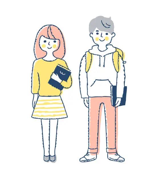 Vector illustration of Young men and women who have textbooks