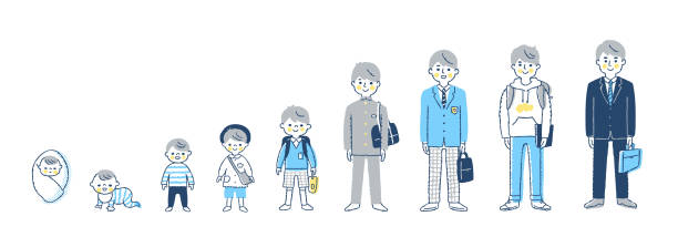 男性の成長段階 - 日本人　親子点のイラスト素材／クリップアート素材／マンガ素材／アイコン素材