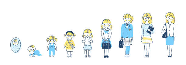 ilustrações de stock, clip art, desenhos animados e ícones de female growth stage - adult student college student school uniform student