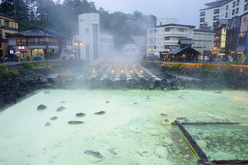 Yubatake, Hot Water Field, of Kusatsu Onsen in Gunma, Japan