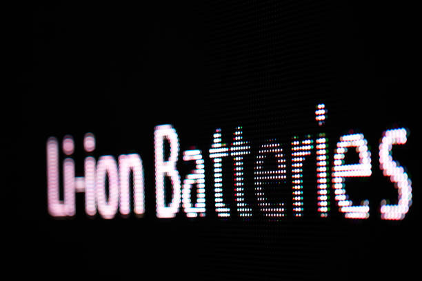Li-ion battery on LED big screen stock photo