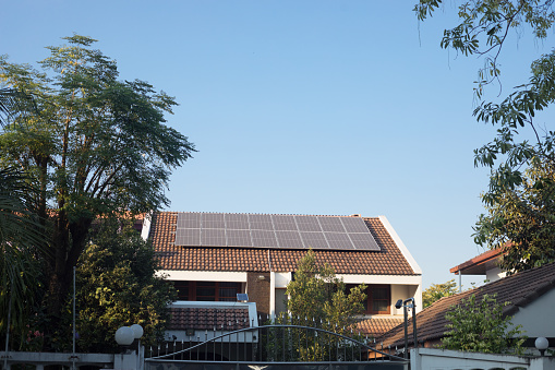 Solar panels on residential building in Bangkok Chatuchak.