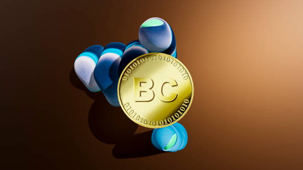 istock Virtual currency, blockchain and NFT. robot hand grasping gold virtual currency with fingers 1364719963
