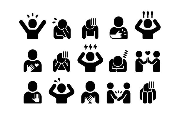 силуэт человека векторная иконка набор иллюстраций (эмоции, жесты и т.д.) - frustration stock illustrations