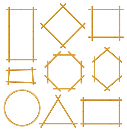 Brown bamboo frames flat vector illustrations set