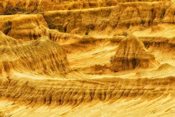 Spiral eroded sandstone clay formations in Mungo lake of Austrlian outback national park.