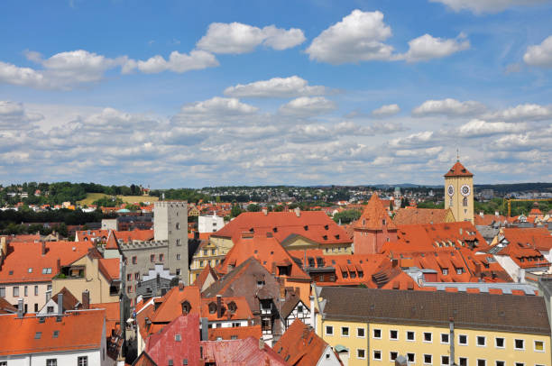 istock Panoramic view over bavarian city Regensburg, Germany 1364726797