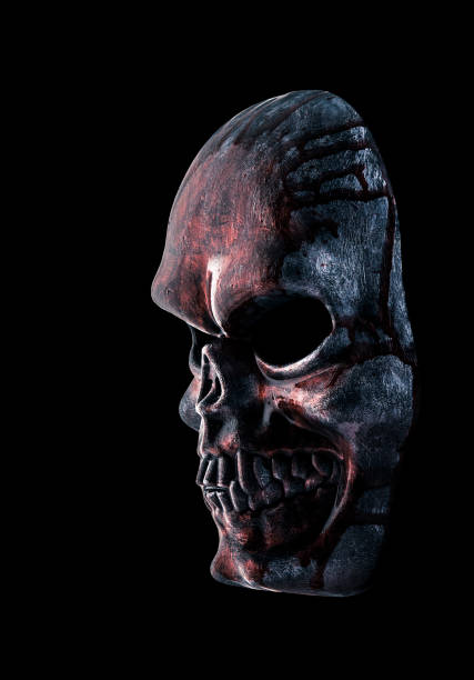 istock Human skull in blood isolated on black background with clipping path 1364727555