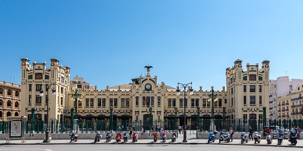 Valencia, Spain - May 14, 2016: historic buildings in the city of Valencia, specifically those located around the town hall square in Valencia, Spain