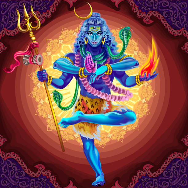 ilustraciones, imágenes clip art, dibujos animados e iconos de stock de shiva de pie sobre una pierna. fondo ornamental. - indian god