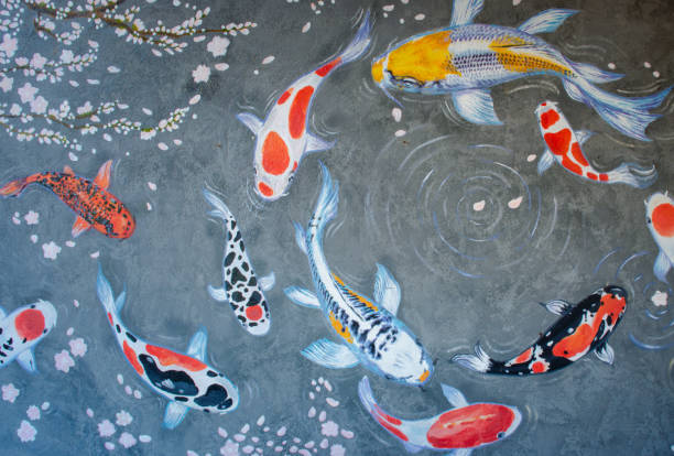watercolor with rainbow carp.