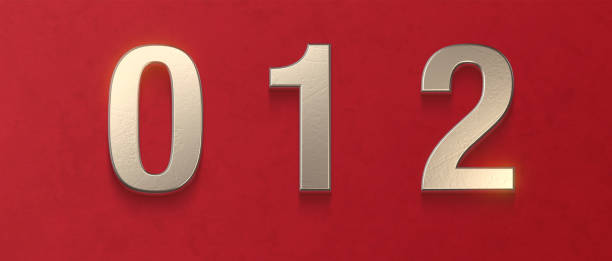 istock 3d alphabet, set of metallic numbers on Red background, 3d illustration, zero, One, two 1364730935