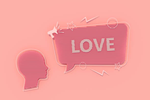 Love message in speech bubble and human head on pink background, 3d render.