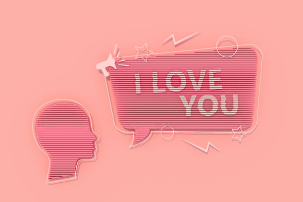 I Love You message in speech bubble and human head on pink background, 3d render.