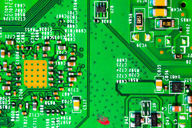 Macro Close up of components and microchips on PC circuit board