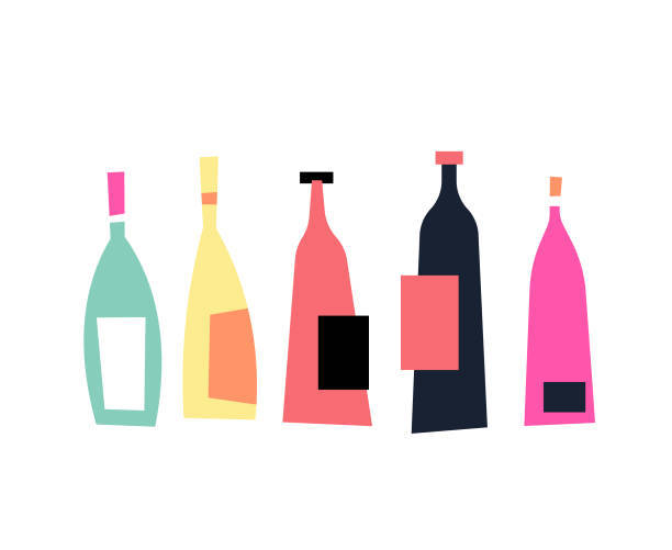 와인 병 디자인 컨셉 - white background ideas food and drink lifestyles stock illustrations