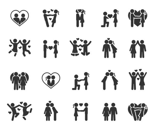 Vector set of couple in love flat icons. Vector set of couple in love flat icons. flirting stock illustrations