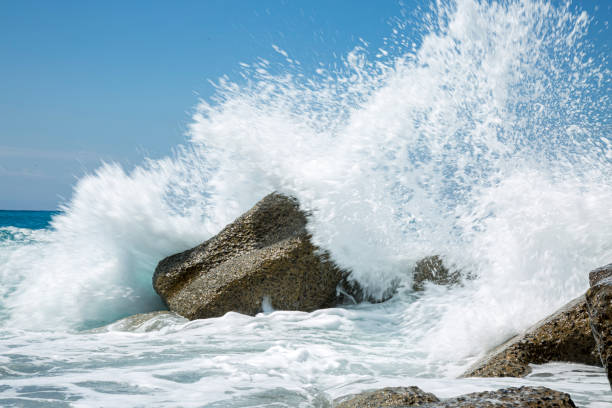 istock High wave breaking on the rocks of the coastline. 1364739612