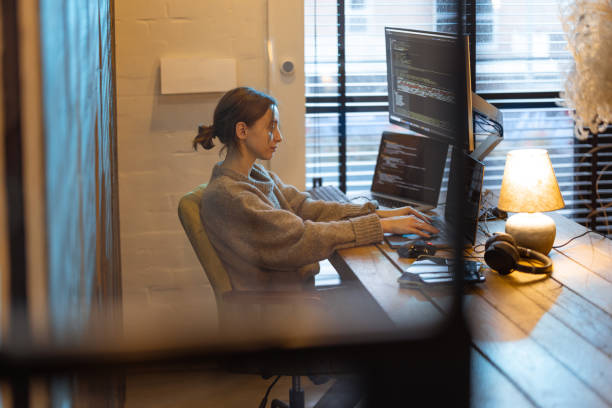 istock Woman works from cozy home office 1364740544